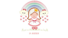 Load image into Gallery viewer, Girl with rainbow and hearts embroidery designs - Raining Rainbow embroidery design machine embroidery pattern - instant download pes jef
