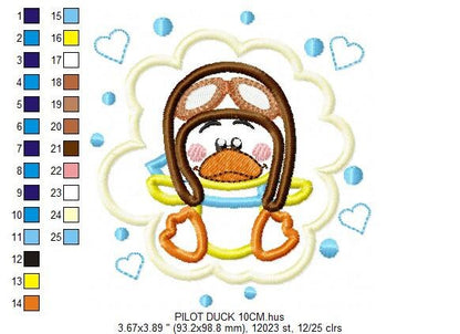 Pilot embroidery designs - Duck embroidery design machine embroidery pattern - Animal embroidery - Pilot duck applique embroidery download