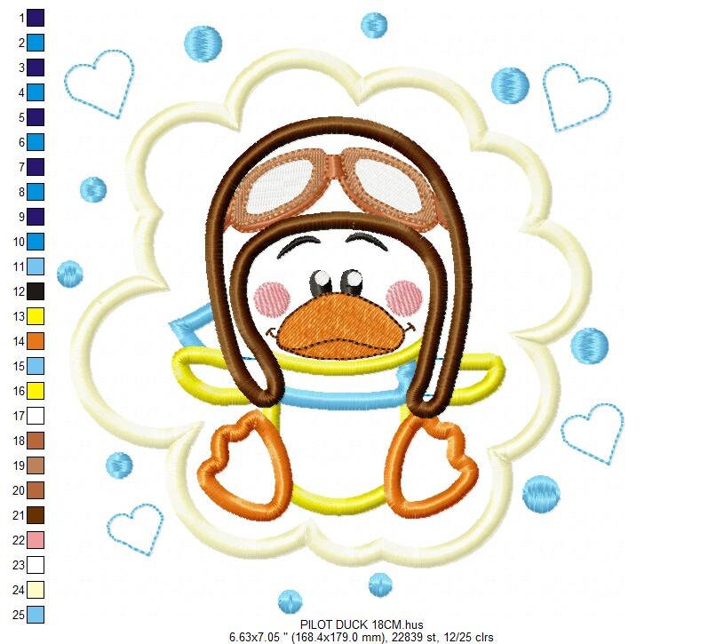 Pilot embroidery designs - Duck embroidery design machine embroidery pattern - Animal embroidery - Pilot duck applique embroidery download
