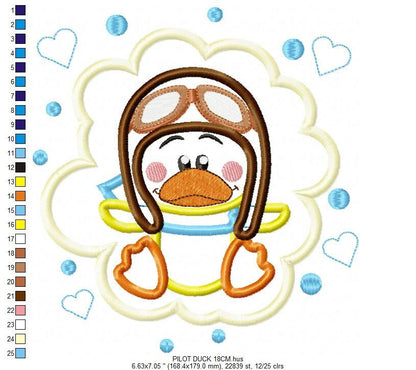 Pilot embroidery designs - Duck embroidery design machine embroidery pattern - Animal embroidery - Pilot duck applique embroidery download