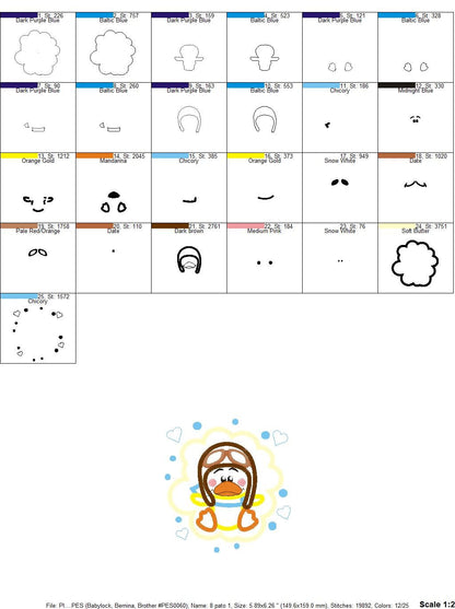 Pilot embroidery designs - Duck embroidery design machine embroidery pattern - Animal embroidery - Pilot duck applique embroidery download