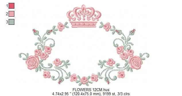 Crown embroidery designs - Laurel Wreath with Crown embroidery design machine embroidery pattern - Flowers embroidery file crown design PES Marcia Embroidery