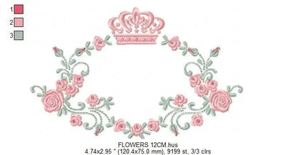 Crown embroidery designs - Laurel Wreath with Crown embroidery design machine embroidery pattern - Flowers embroidery file crown design PES Marcia Embroidery