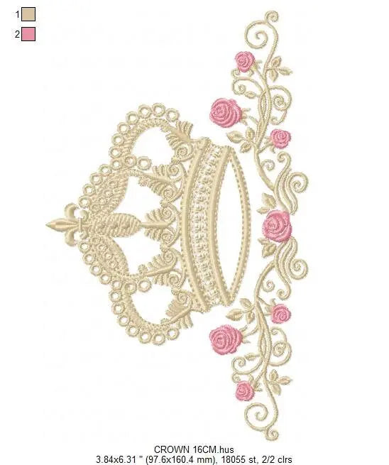 Crown embroidery designs - Laurel Wreath with Crown embroidery design machine embroidery pattern - newborn embroidery file crown design Marcia Embroidery