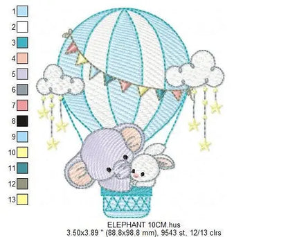 Elephant embroidery designs - Hot air balloon embroidery design machine embroidery pattern - Safari embroidery file - lnstant download pes Marcia Embroidery