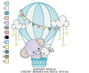 Elephant embroidery designs - Hot air balloon embroidery design machine embroidery pattern - Safari embroidery file - lnstant download pes