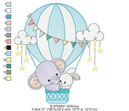 Elephant embroidery designs - Hot air balloon embroidery design machine embroidery pattern - Safari embroidery file - lnstant download pes Marcia Embroidery