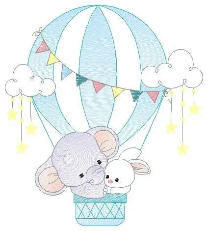 Elephant embroidery designs - Hot air balloon embroidery design machine embroidery pattern - Safari embroidery file - lnstant download pes Marcia Embroidery