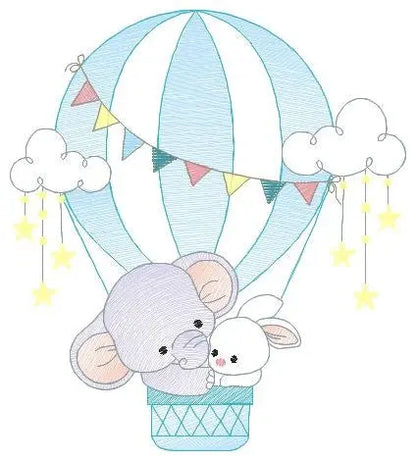 Elephant embroidery designs - Hot air balloon embroidery design machine embroidery pattern - Safari embroidery file - lnstant download pes Marcia Embroidery