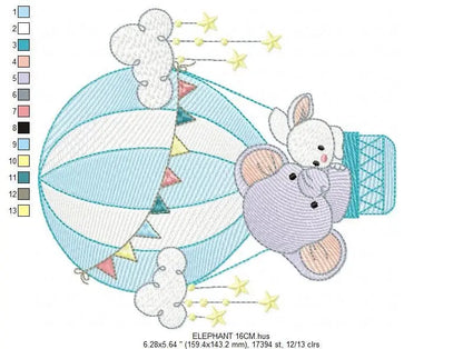 Elephant embroidery designs - Hot air balloon embroidery design machine embroidery pattern - Safari embroidery file - lnstant download pes Marcia Embroidery