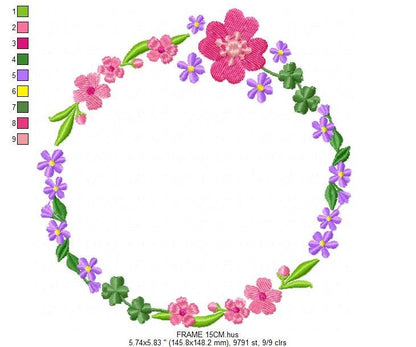 Floral Monogram Frame embroidery designs - Flower embroidery design machine embroidery pattern - Flowers Laurel embroidery file download - Marcia Embroidery