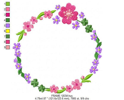 Floral Monogram Frame embroidery designs - Flower embroidery design machine embroidery pattern - Flowers Laurel embroidery file download - Marcia Embroidery