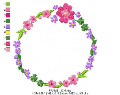 Floral Monogram Frame embroidery designs - Flower embroidery design machine embroidery pattern - Flowers Laurel embroidery file download - Marcia Embroidery