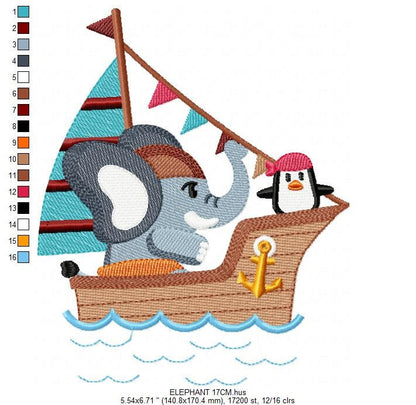 Elephant embroidery designs - Pirate embroidery design machine embroidery pattern - Penguin embroidery file - instant digital download Marcia Embroidery