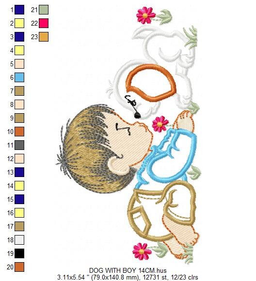 Boy embroidery designs - Dog embroidery design machine embroidery pattern - Boy with dog embroidery file - kid embroidery filled design pes - Marcia Embroidery