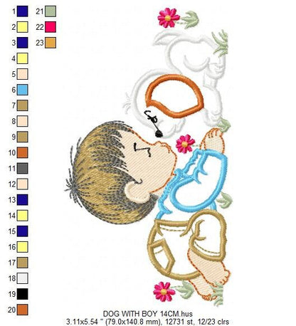 Boy embroidery designs - Dog embroidery design machine embroidery pattern - Boy with dog embroidery file - kid embroidery filled design pes - Marcia Embroidery