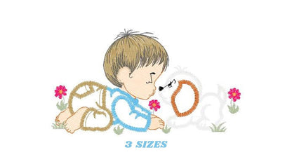 Boy embroidery designs - Dog embroidery design machine embroidery pattern - Boy with dog embroidery file - kid embroidery filled design pes - Marcia Embroidery