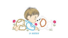 Cargar imagen en el visor de la galería, Boy embroidery designs - Dog embroidery design machine embroidery pattern - Boy with dog embroidery file - kid embroidery filled design pes
