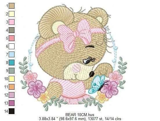 Female Bear embroidery designs - Baby girl embroidery design machine embroidery pattern - Bear with butterfly embroidery file - digital file Marcia Embroidery