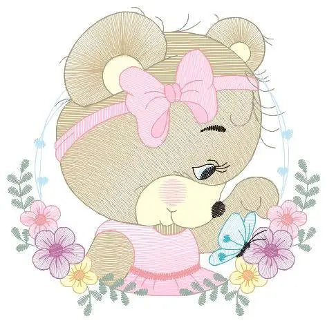 Female Bear embroidery designs - Baby girl embroidery design machine embroidery pattern - Bear with butterfly embroidery file - digital file Marcia Embroidery