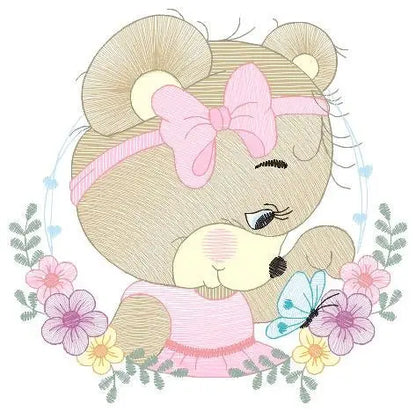 Female Bear embroidery designs - Baby girl embroidery design machine embroidery pattern - Bear with butterfly embroidery file - digital file Marcia Embroidery