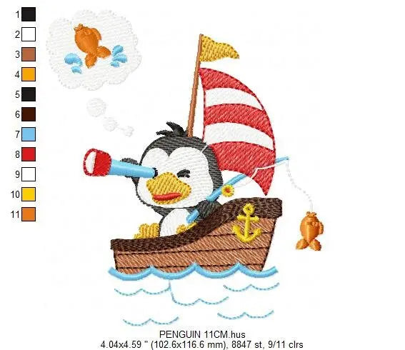 Sailor Penguin embroidery designs - Boat embroidery design machine embroidery pattern - Baby boy embroidery file - digital download hus dst Marcia Embroidery