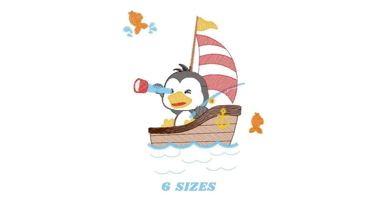 Sailor Penguin embroidery designs - Boat embroidery design machine embroidery pattern - Baby boy embroidery file - digital download hus dst Marcia Embroidery