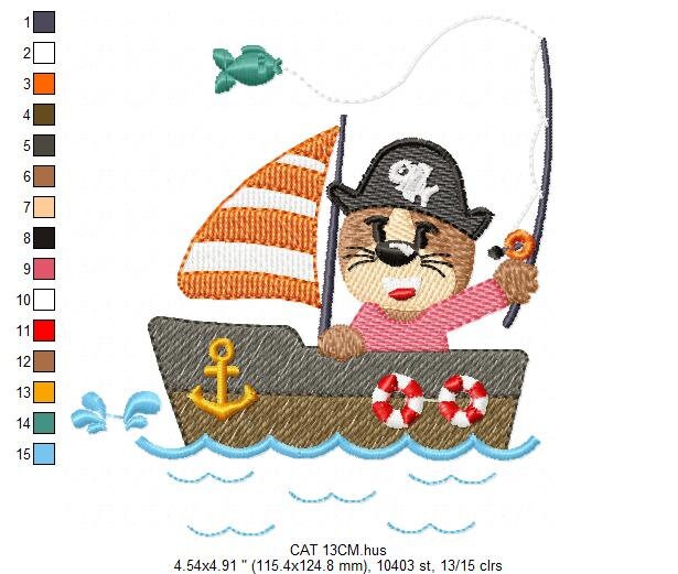 Cat embroidery designs - Pirate embroidery design machine embroidery pattern - Animal embroidery design - Baby boy embroidery digital file Marcia Embroidery