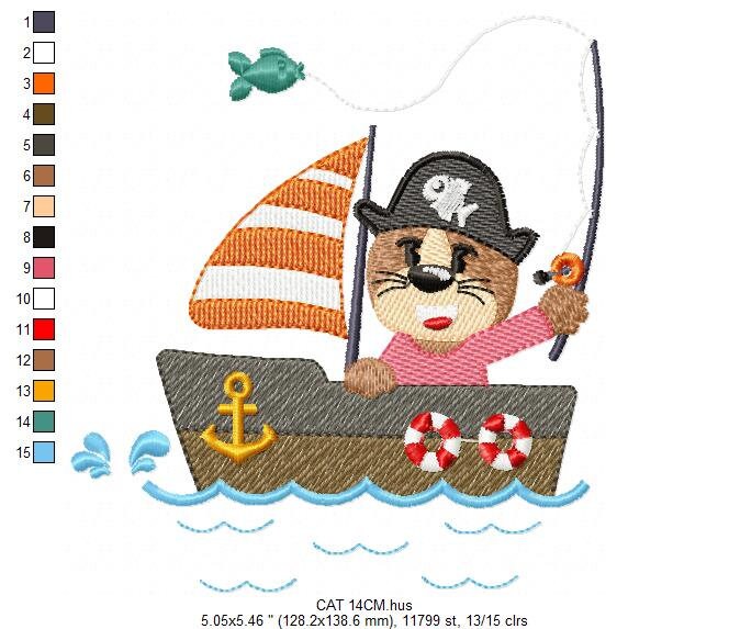 Cat embroidery designs - Pirate embroidery design machine embroidery pattern - Animal embroidery design - Baby boy embroidery digital file Marcia Embroidery