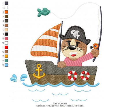 Cat embroidery designs - Pirate embroidery design machine embroidery pattern - Animal embroidery design - Baby boy embroidery digital file Marcia Embroidery