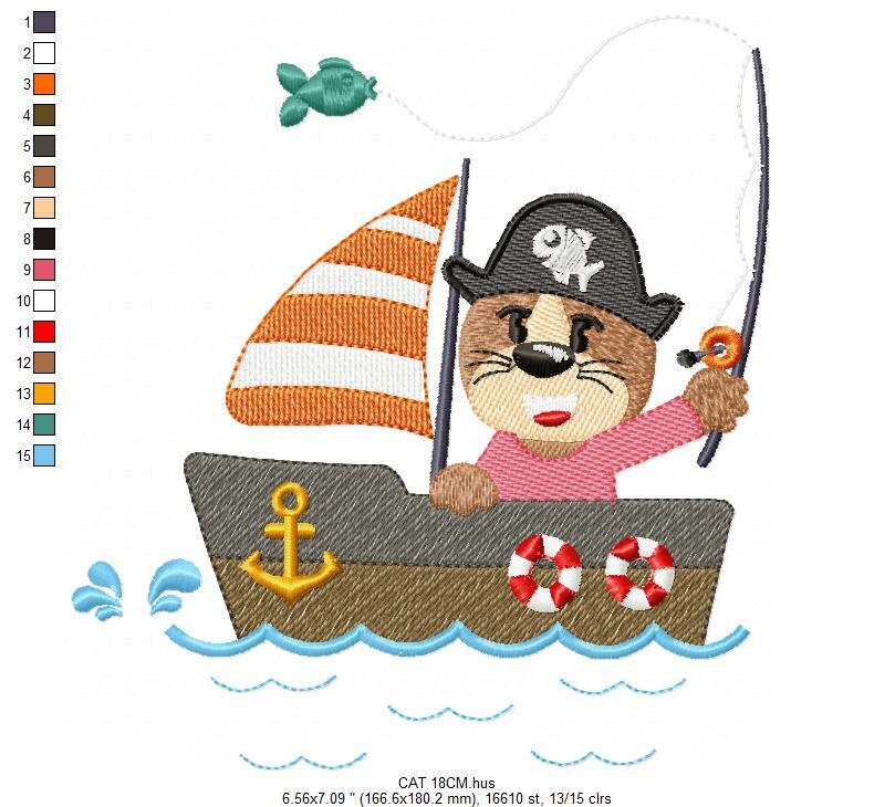 Cat embroidery designs - Pirate embroidery design machine embroidery pattern - Animal embroidery design - Baby boy embroidery digital file Marcia Embroidery