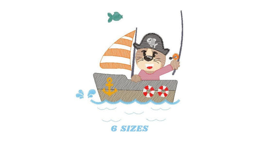 Cat embroidery designs - Pirate embroidery design machine embroidery pattern - Animal embroidery design - Baby boy embroidery digital file
