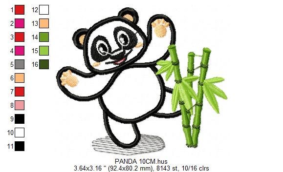 Panda embroidery design - Animal embroidery designs machine embroidery pattern - Baby boy embroidery file - Panda with bamboo applique pes
