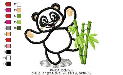 Panda embroidery design - Animal embroidery designs machine embroidery pattern - Baby boy embroidery file - Panda with bamboo applique pes