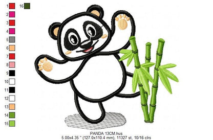 Panda embroidery design - Animal embroidery designs machine embroidery pattern - Baby boy embroidery file - Panda with bamboo applique pes