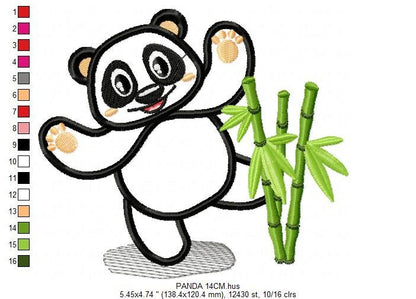 Panda embroidery design - Animal embroidery designs machine embroidery pattern - Baby boy embroidery file - Panda with bamboo applique pes