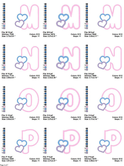 Alphabet embroidery designs set - Letters Applique Design - Monogram embroidery machine embroidery file - Hearts Alphabet applique design