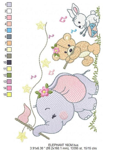 Animal band embroidery designs - Musical animals embroidery design machine embroidery pattern -  Elephant embroidery file - Bear and Rabbit