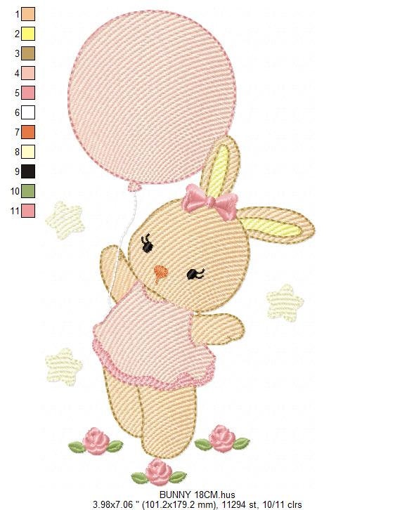 Bunny embroidery design - Rabbit embroidery designs machine embroidery pattern - Baby girl embroidery file - instant download pes jef hus