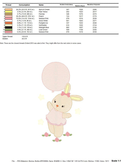 Bunny embroidery design - Rabbit embroidery designs machine embroidery pattern - Baby girl embroidery file - instant download pes jef hus