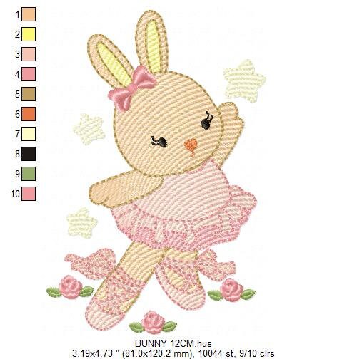 Bunny Ballerina embroidery design - Rabbit Ballet dancer machine embroidery pattern - Animal Ballerina file - Instant download pes jef vip