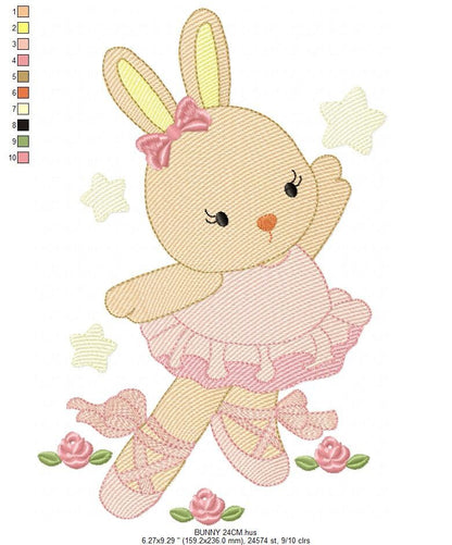Bunny Ballerina embroidery design - Rabbit Ballet dancer machine embroidery pattern - Animal Ballerina file - Instant download pes jef vip