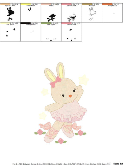 Bunny Ballerina embroidery design - Rabbit Ballet dancer machine embroidery pattern - Animal Ballerina file - Instant download pes jef vip
