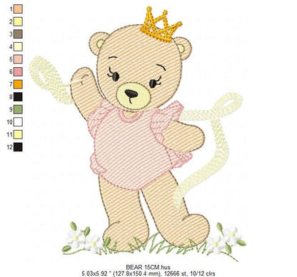 Bear embroidery designs - Ballerina embroidery design machine embroidery pattern - Baby girl embroidery file - Ballerina bear with crown - Marcia Embroidery