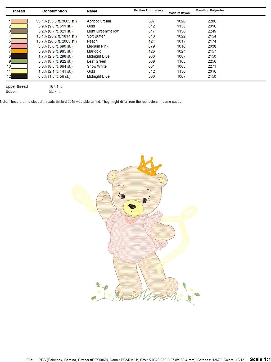 Bear embroidery designs - Ballerina embroidery design machine embroidery pattern - Baby girl embroidery file - Ballerina bear with crown - Marcia Embroidery