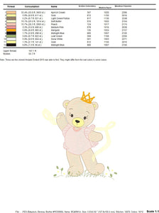 Bear embroidery designs - Ballerina embroidery design machine embroidery pattern - Baby girl embroidery file - Ballerina bear with crown