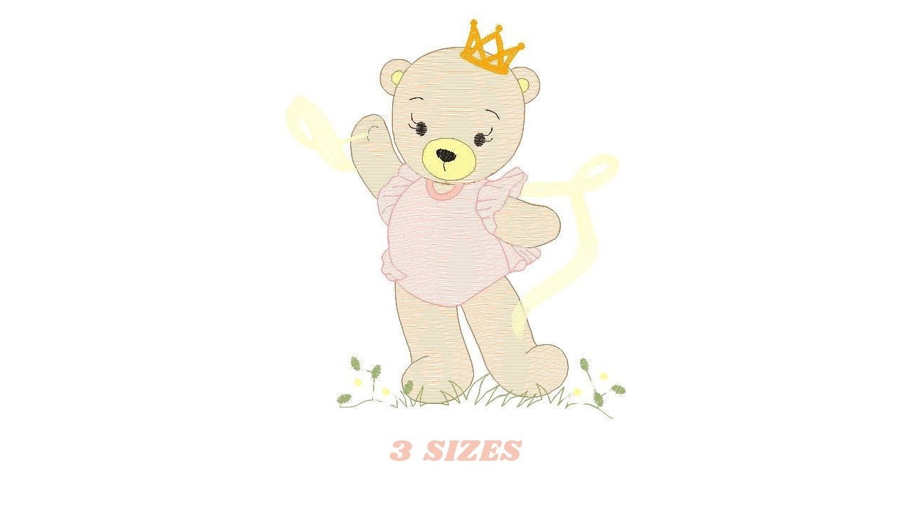 Bear embroidery designs - Ballerina embroidery design machine embroidery pattern - Baby girl embroidery file - Ballerina bear with crown - Marcia Embroidery