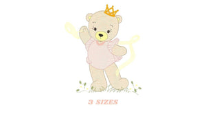 Bear embroidery designs - Ballerina embroidery design machine embroidery pattern - Baby girl embroidery file - Ballerina bear with crown