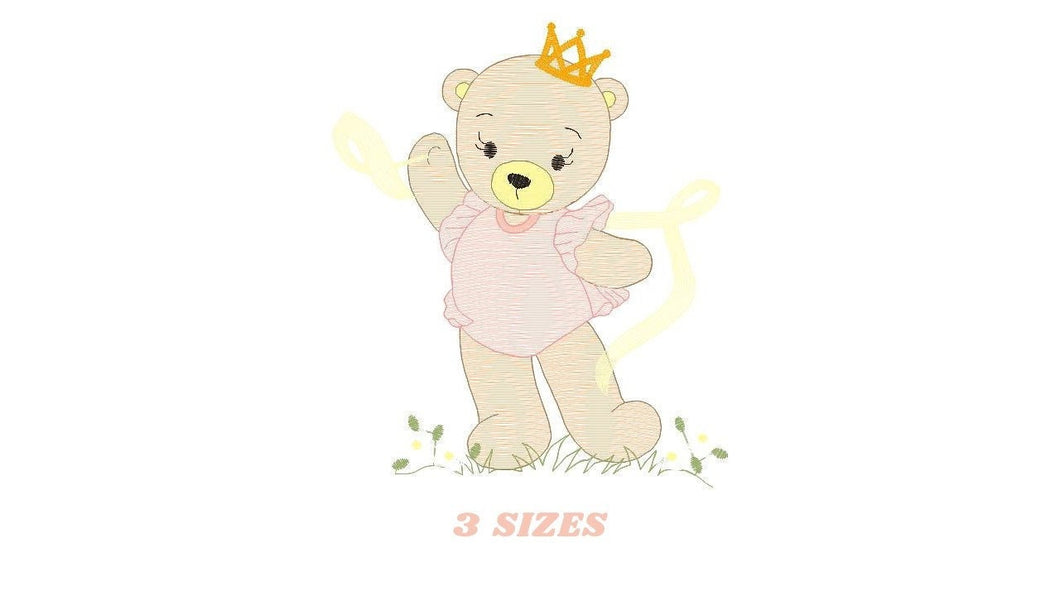 Bear embroidery designs - Ballerina embroidery design machine embroidery pattern - Baby girl embroidery file - Ballerina bear with crown