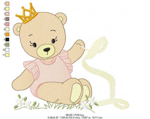 Bear embroidery designs - Ballerina embroidery design machine embroidery pattern - Baby girl embroidery file - Ballerina bear with crown